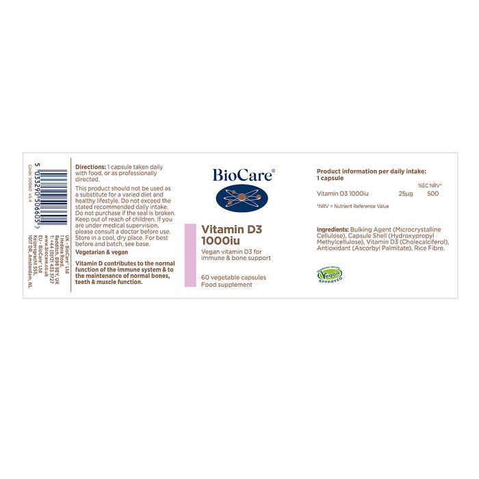 Biocare Vitamin D3 1000iu 60 Capsules