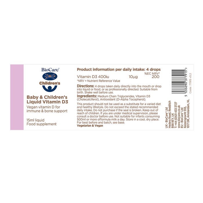 Biocare Baby & Children's Liquid Vitamin D3 15ml